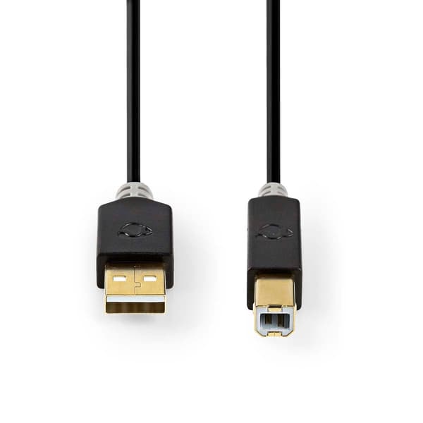 USB-kabel | USB 2.0 | USB-A Han | USB-B han | 480 Mbps | Guldplateret | 3.00 m | Runde | PVC | Antracit | Window Box