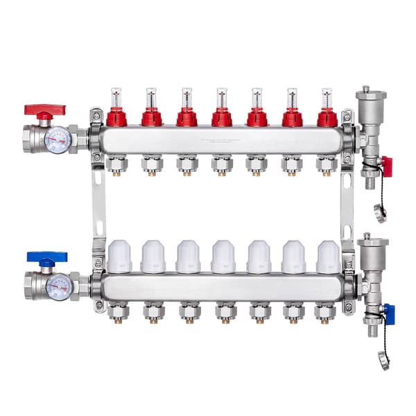 Gulvvarmemanifold, 7-løkker, 1/2 tomme PEX