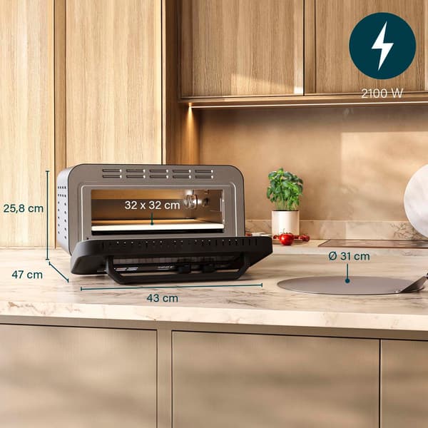 Pizzaovn 2100W, 400C kapacitet