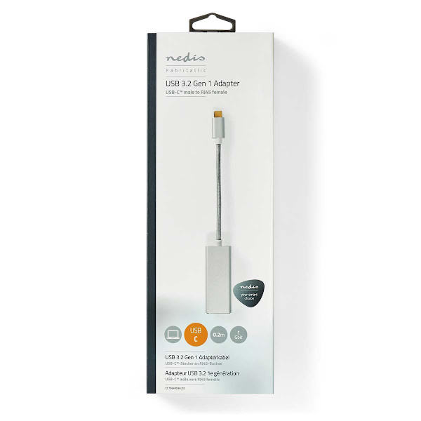 USB-nätverkskort | USB 3.2 Gen 1 | 1 Gbps | USB-C™ Hane | RJ45 Hona | 0.20 m | Rund | Guldplaterad | Förtent Koppar | Silver | Kartong med täckt fönst