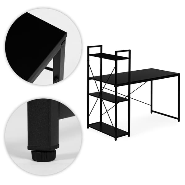 Computerbord med hylder, 120x60 cm, sort MDF