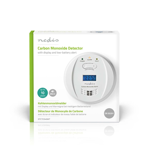 Kolmonoxid Alarm | Batteridriven | Batterilängd upp till: 5 år | Med paus knapp | Med testknapp | 85 dB | Vit