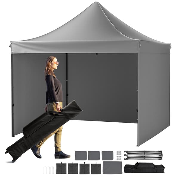 Pop Up -katosteltta 10x10 sivuseinillä, vedenpitävä, tummanharmaa