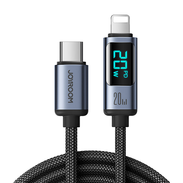 Kaapeli iPhonelle LED Lightning -näytöllä - USB-C 2.4A 1.2m musta