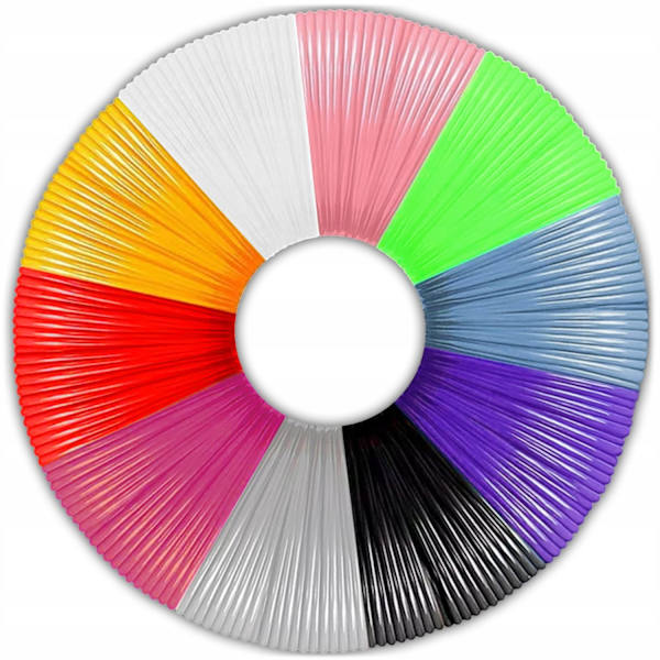 PLA-filament til 3D-penne, 10 farver, 50 meter i alt