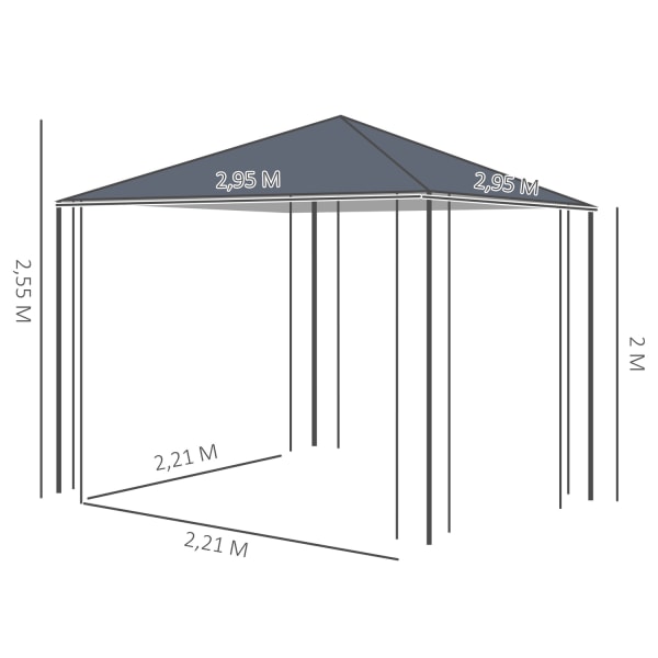 Havepavillon 3X3M Stabil Pavillonhavetelt, Telt, Festtelt, Stål, Polyester, Grå
