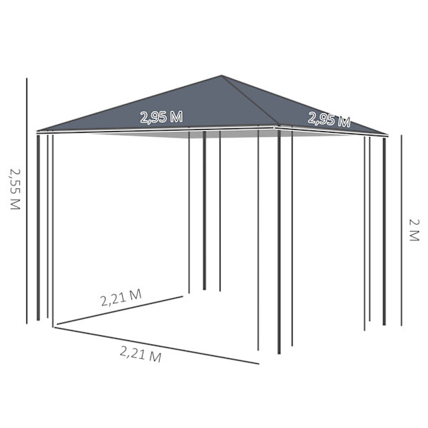 Trädgårdspaviljong 3X3M Stallpaviljong Trädgårdstält, Tält, Partytält, Stål, Polyester, Grå