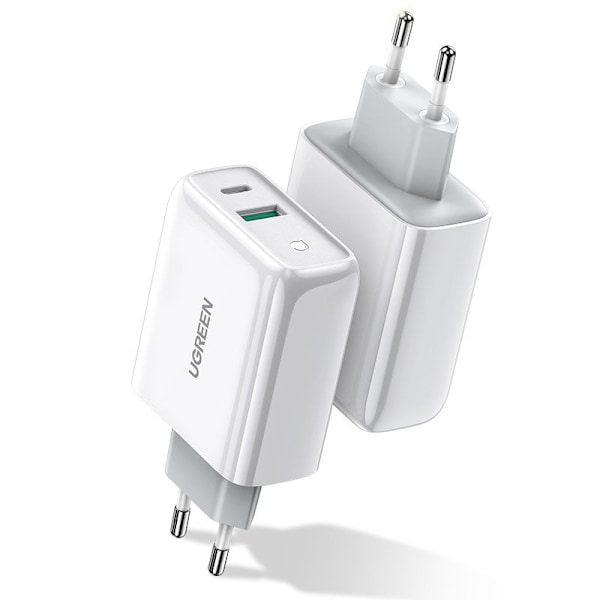 Snabb USB-C + USB-laddare 36 W Quick Charge 4.0 Power Delivery vit