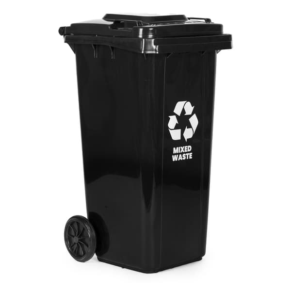 120L sort blandet affaldsbeholder med gummihjul