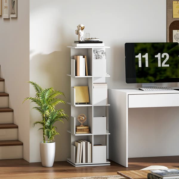 Drejelig bogreol, 4 etager, 16 rum, hvid MDF