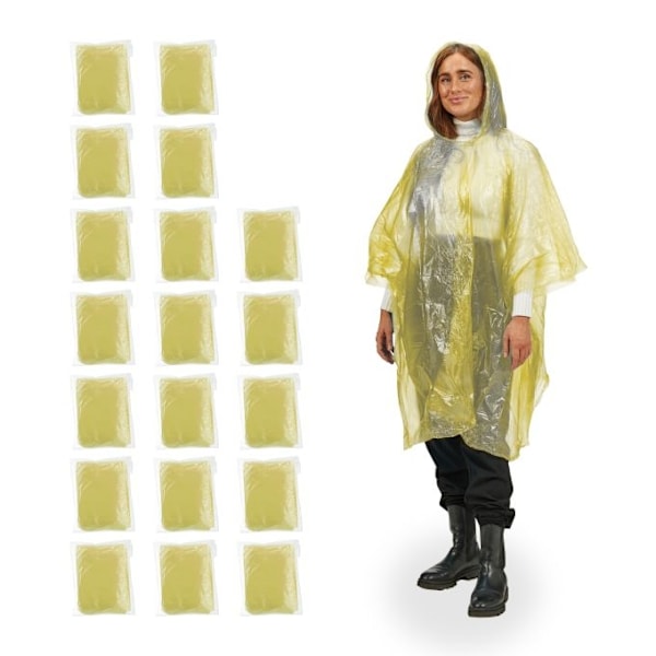 Engangs regnponcho, sæt med 20 stk Yellow one size