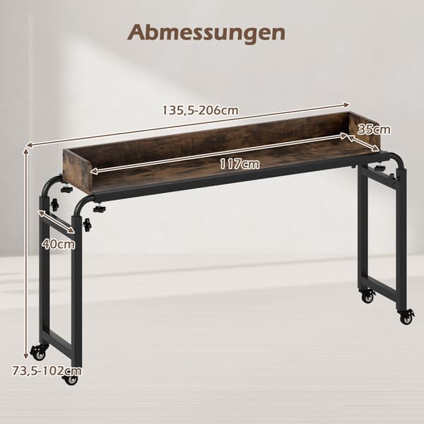 Justerbart oversengsbord med hjul, rustik brun