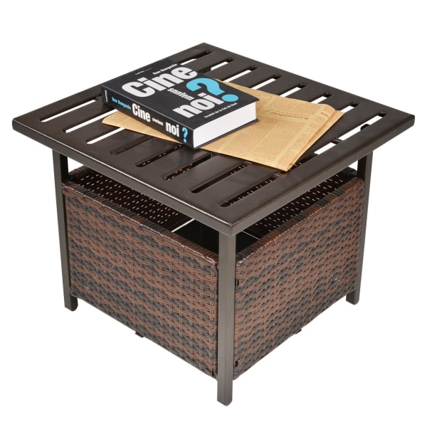 Rattan Bord Havebord Patiobord Sofabord Med Paraplyhul Perfekt Til Havebalkon Patio 55,5 X 55,5 X 46 Cm Brun