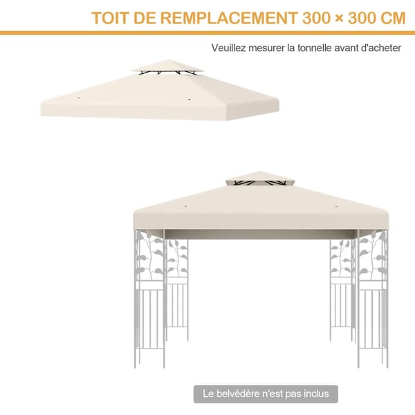 Udskiftningsbaldakin til pavillon 3x3m, to-lags, beige