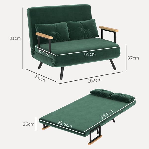 Bäddsoffa med justerbart ryggstöd, grönt tyg