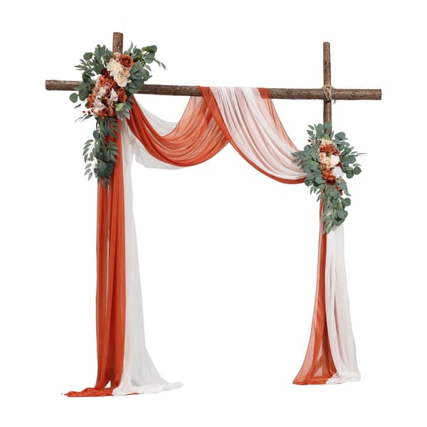 Bröllopsbågsblommor med draperingar, orange siden, 4-delat