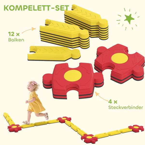 Børnebalancebomsæt, tilpasselig, plastik, gul/rød
