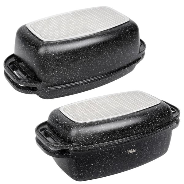 Granitugn med lock, 5,5+2,5 l, non-stick