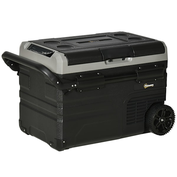 Car Cooler Box 40L Led-Valolla, Kompressoriautojääkaappi, Kuljetuspyörät, 12/24V Dc Ja 110-240V Ac, Harmaa+Musta