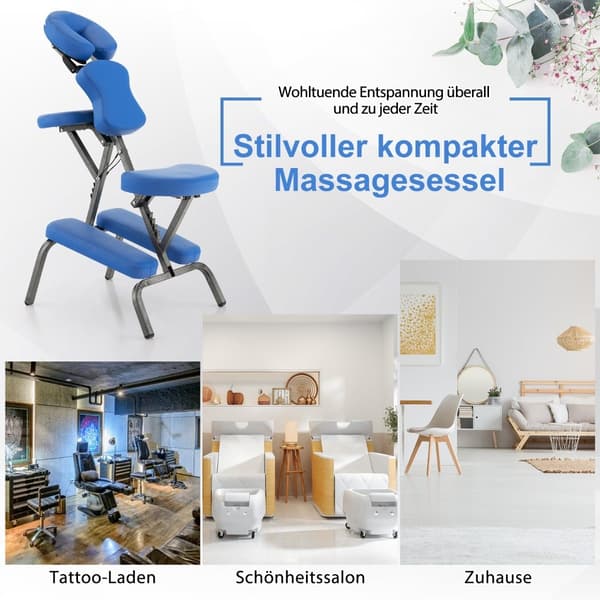 Bærbar, foldbar massagestol, justerbar højde, blå