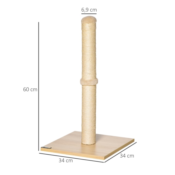 Kradsestolpe Sisal Kradsestolpe Til Katte, Stald, Med Bold, 60 Cm, Spånplade, Beige+Eg