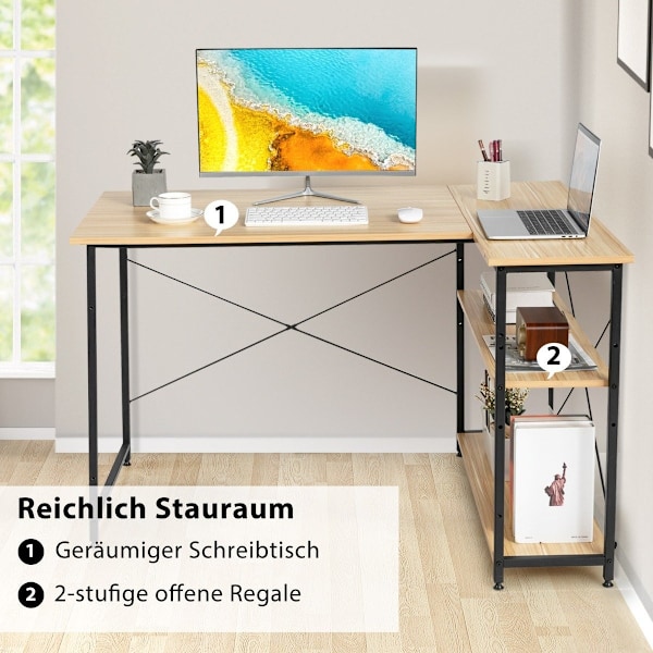 L-formet skrivebord hjørne computerbord med opbevaringsrum kontorbord 120 x 88 x 74,5 cm natur