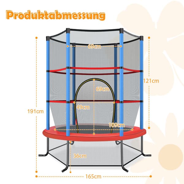 Barntrampolin med säkerhetsnät, 165 cm, blå