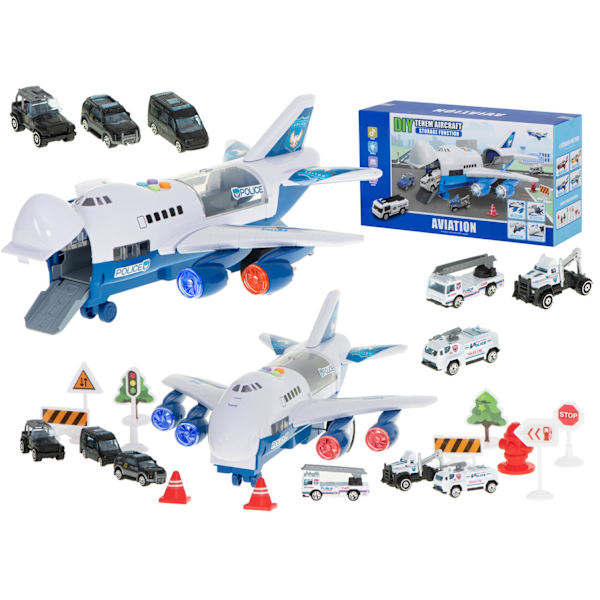 Transportflygplan + 6 bilar polis sida/front