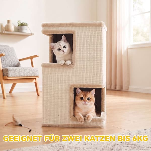 3-lags kattetårn med sisal kradseflader, beige