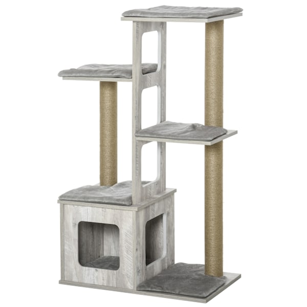 Cat Tree Monikerroksinen Raaputuspostaus Cat Huonekalut Toimintakeskus Juutti Pehmo Harmaa 67X38.5X114Cm