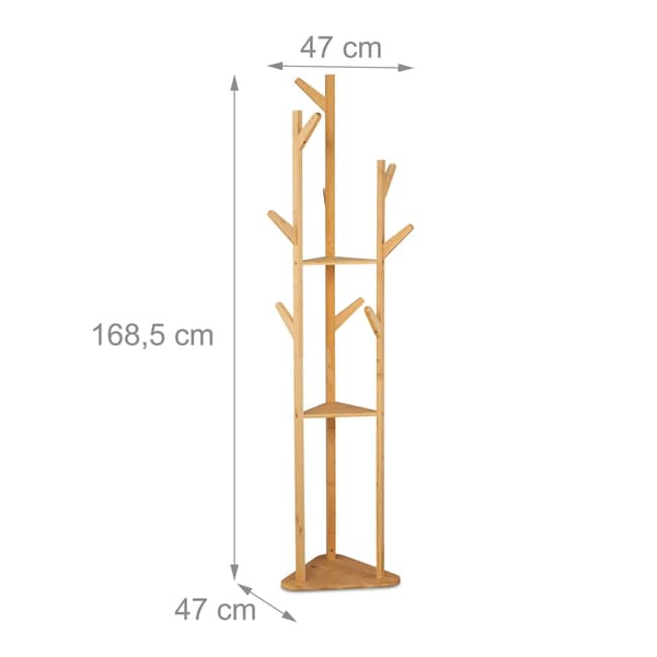 Bambuinen naulakko 9 koukulla ja 2 hyllyllä