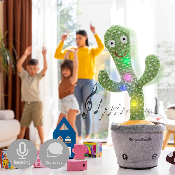Ladattava tanssiva ja puhuva kaktus musiikilla ja monivärisillä LED Cacxi InnovaGoodsilla