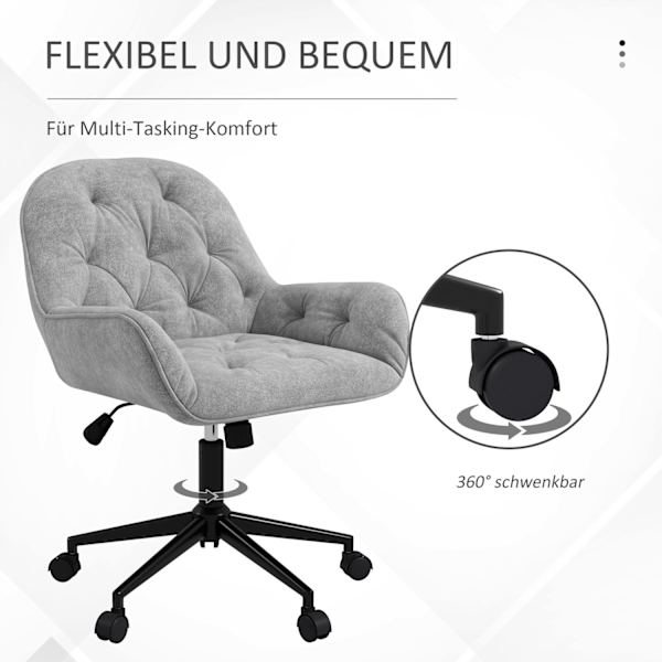 Kontorstol Skrivebordsstol Med Vippefunktion, Computerstol Højdejusterbar, Ergonomisk Arbejdsstol Med Fløjlslook, Lysegrå