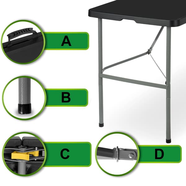Sammenklappeligt cateringbord, sort, 122 cm, HDPE-plade