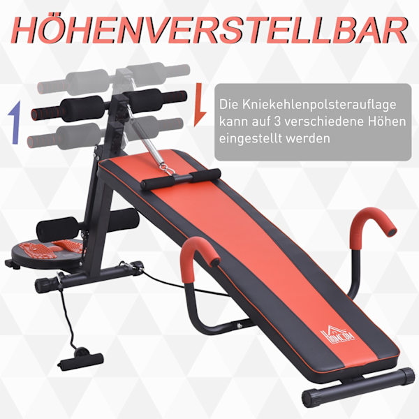 Sit Up Bench Justerbar Abdominaltræner Træningsbænk, Polstret, 120 Kg Bæreevne, Rød+Sort, 166X53X52-60Cm