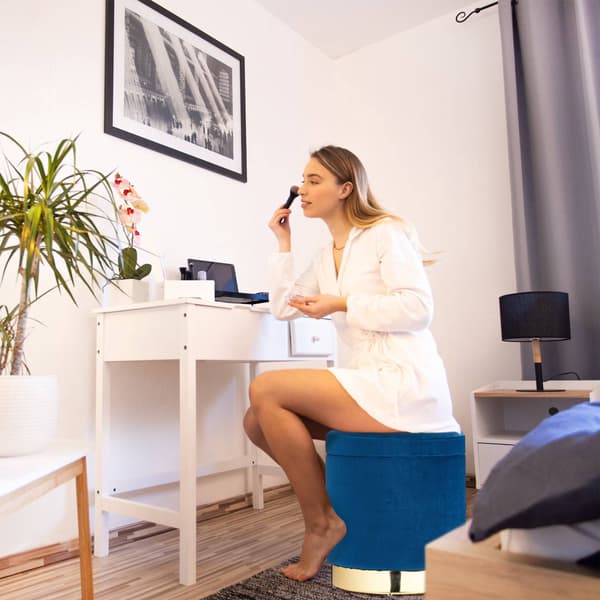 Fløjl skammel med opbevaring Blå
