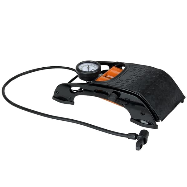 Dubbel stålcylinderfotpump med manometer, 80 cm slang