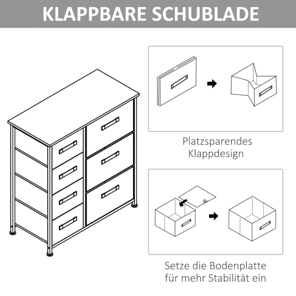 Skuffeskab Praktisk Opbevaringsskab Med 7 Foldbare Stofskuffer, Ikke-Vævet Stof, Pladsbesparende, Grå, 63,5X30X71Cm