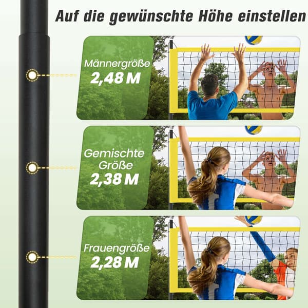 Justerbart volleybollnätset med stativ, 9,75 m x 90 cm