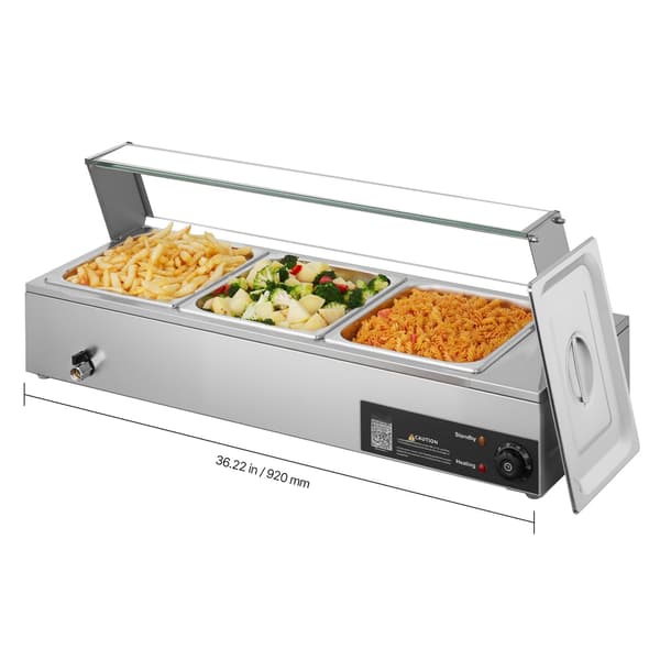 Professionel madvarmer, 1500W, rustfrit stål, 3 halve pander