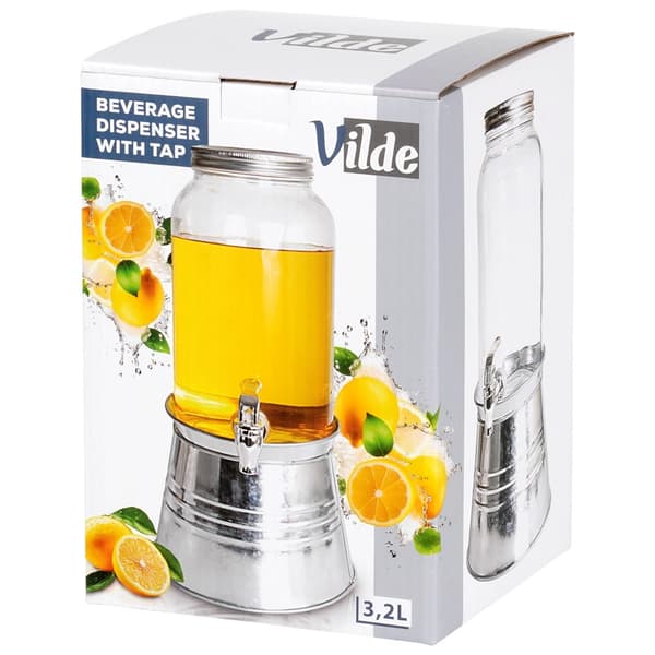 3,2L glas drikkevaredispenser med hane og stativ