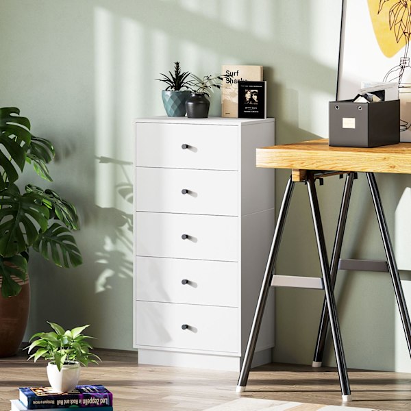 Kommode, skænk med 5 skuffer, skab af træmateriale, opbevaringsskab i moderne stil, skuffeskab, kommode til stue, soveværelse, entre, 47 x 29 x 95 cm,