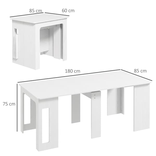 Utdragbart matbord, vitt, 60-180 x 85 x 75 cm