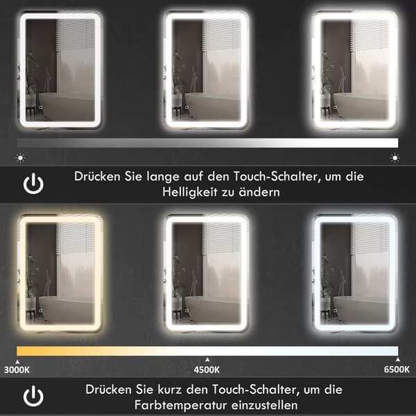 Badrumsspegel, LED, Anti-Imma, Touch Control, 60x80 cm