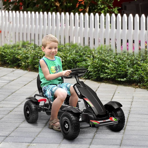 Go-Kart, pedalbil, pedalbil med håndbremser, børnebil med justerbart sæde, pedal, Kettcar til 5-12 år, sort