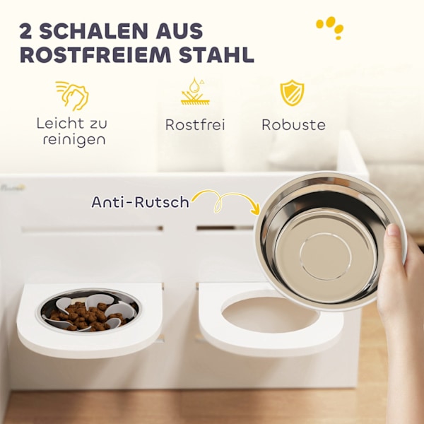 Upphöjd hundskål, 3 nivåer av höjdjusterbar matskål för hundar med separat design, anti-slingmatta, foderskål med 2 rostfria skålar, för alla stora hu