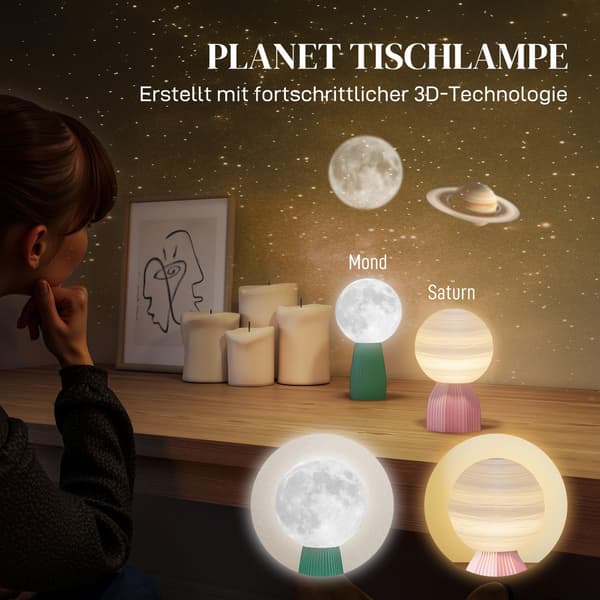 Planeetateemainen pöytälamppusarja, 3 väriä, USB-virtalähde