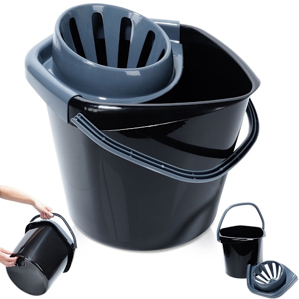 Moppespand med vride, plast, sort, 14 l