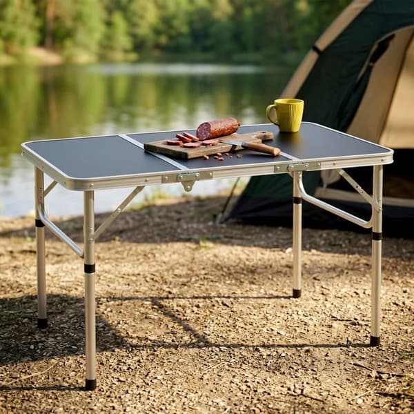 Hopfällbart campingbord, justerbar höjd, metall, 90x60 cm