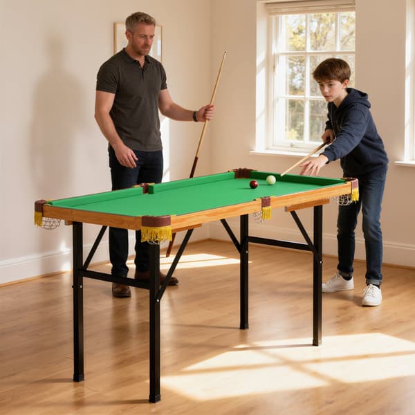 Sammenklappeligt mini-billardbord, 2 køer, 16 kugler, grøn